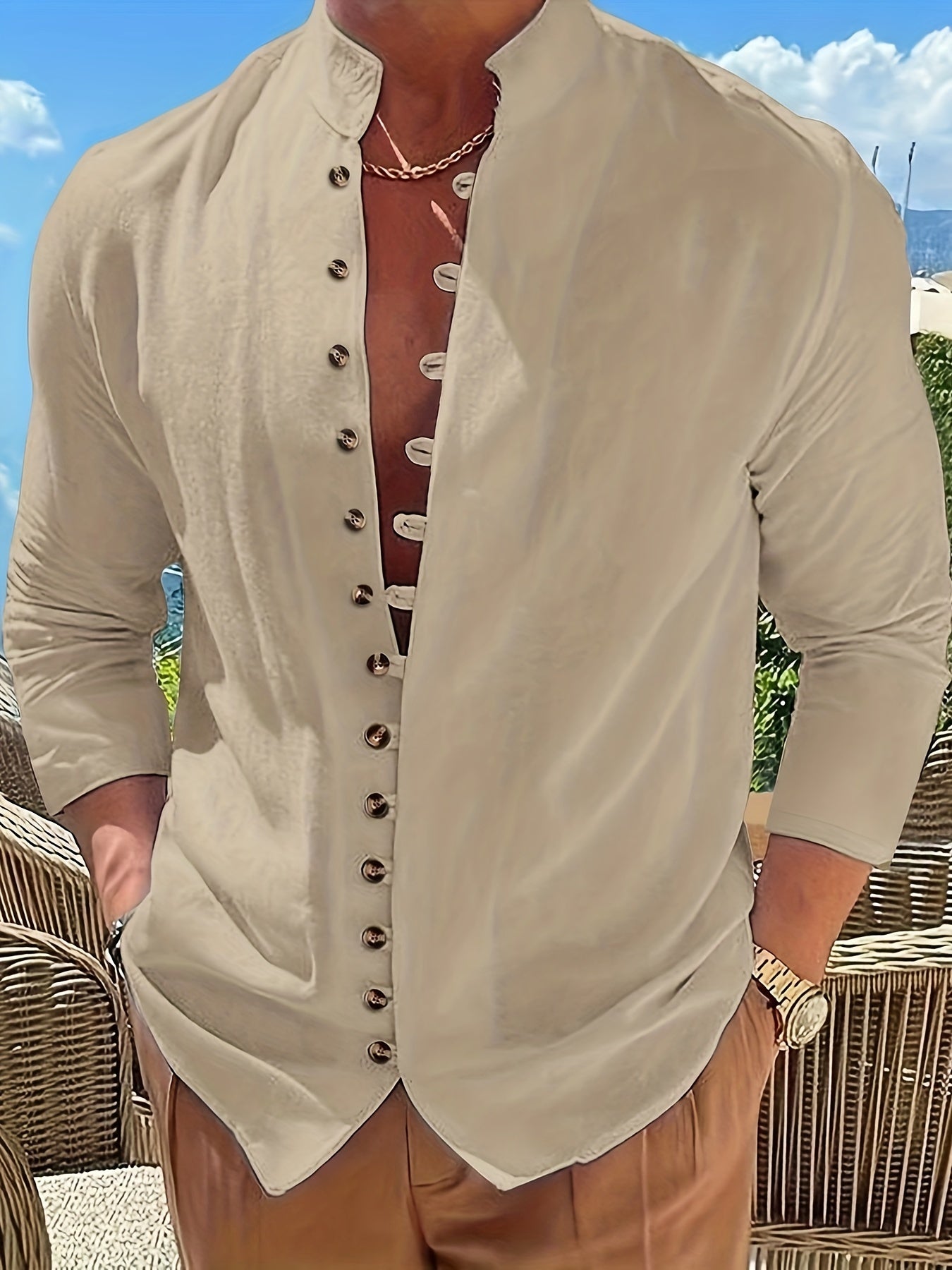 Chemise Casual Homme A Col Mao | Décontractée