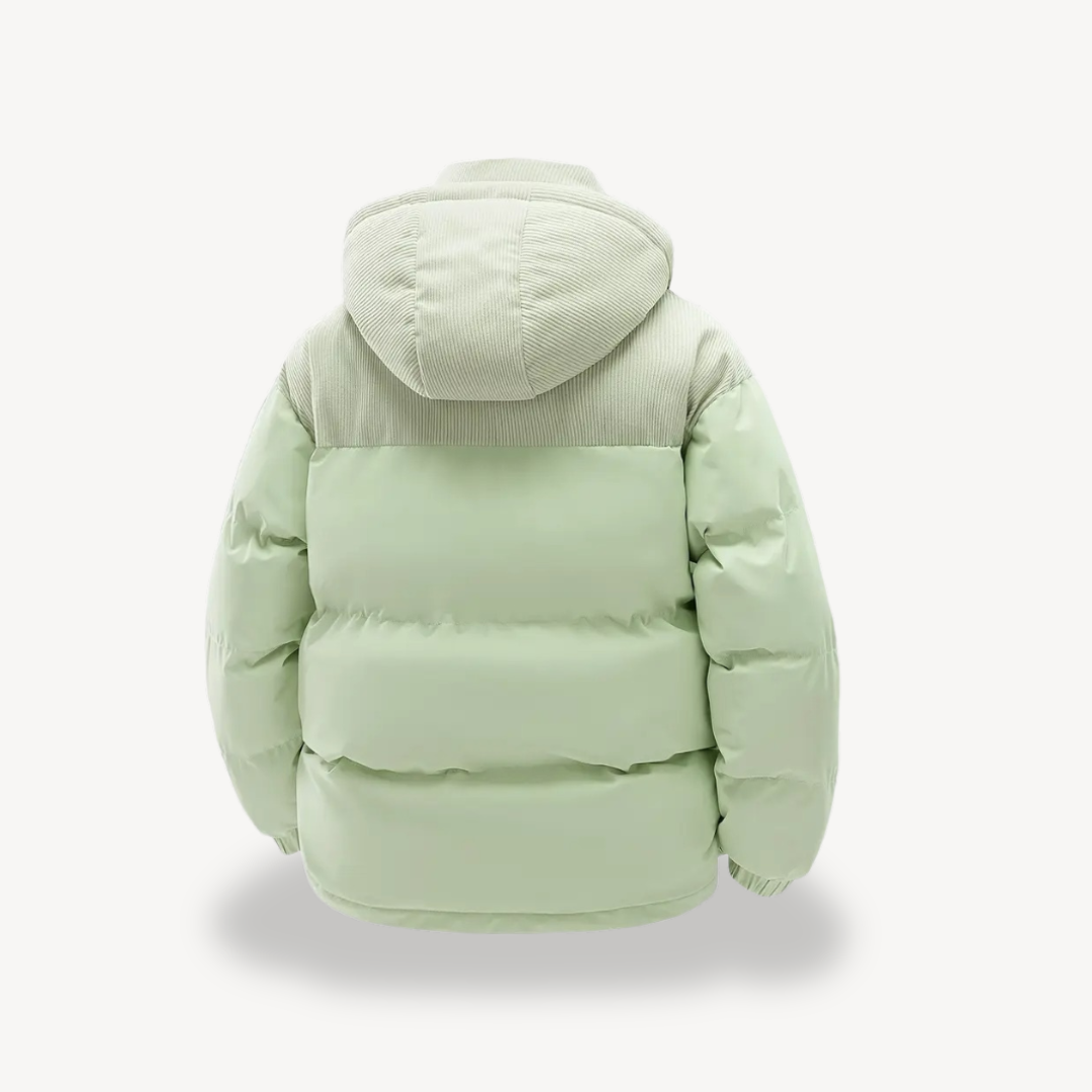 Mens Puffer Jacket with Corduroy Hood | Trendy