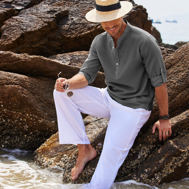 Chemise Henley Décontractée A Manches Longues Pour Hommes | Classique