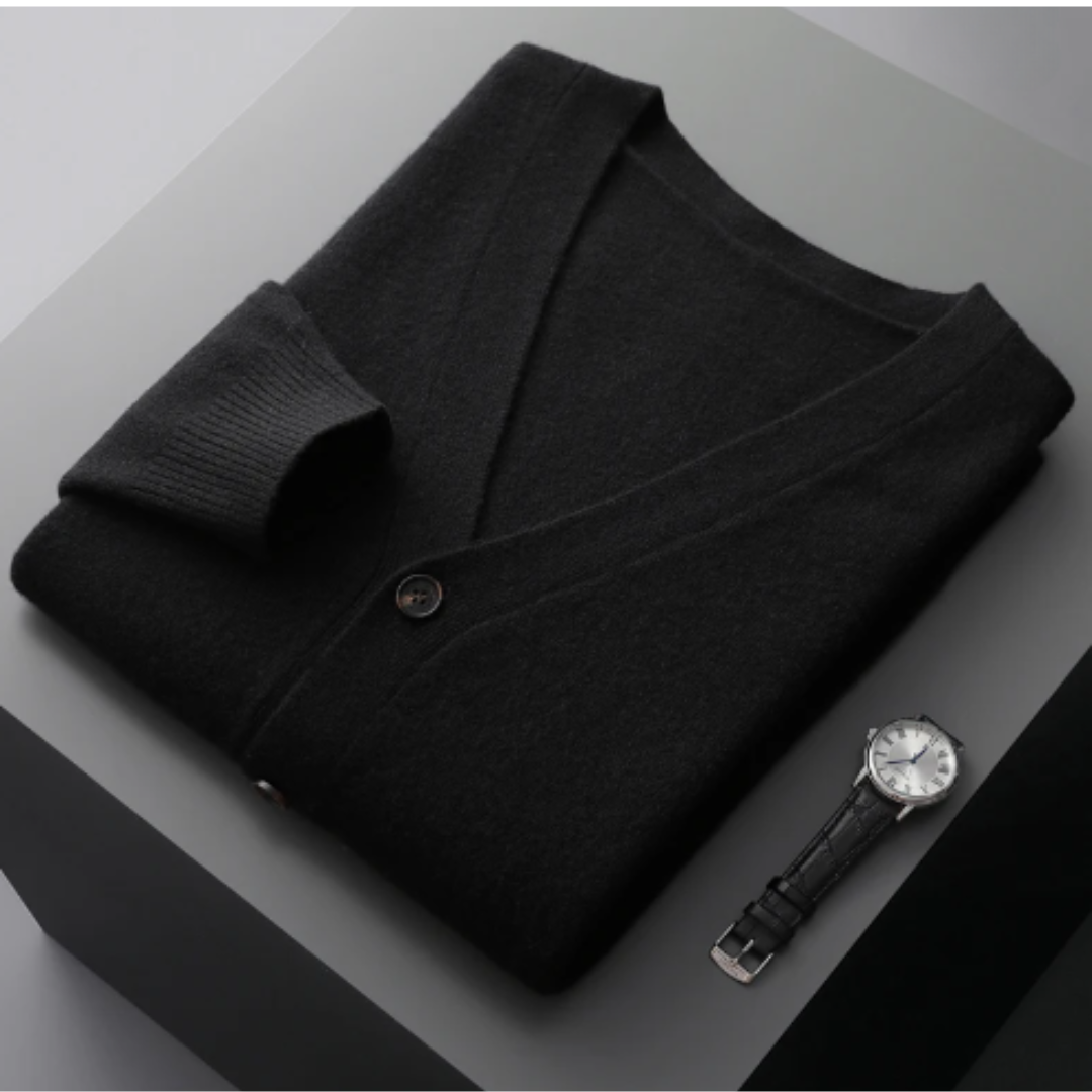 Cardigan V-Couleur Élégant Pour Hommes | Avec Boutons