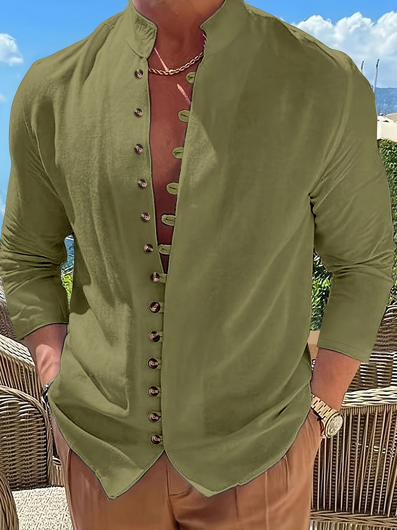 Chemise Casual Homme A Col Mao | Décontractée