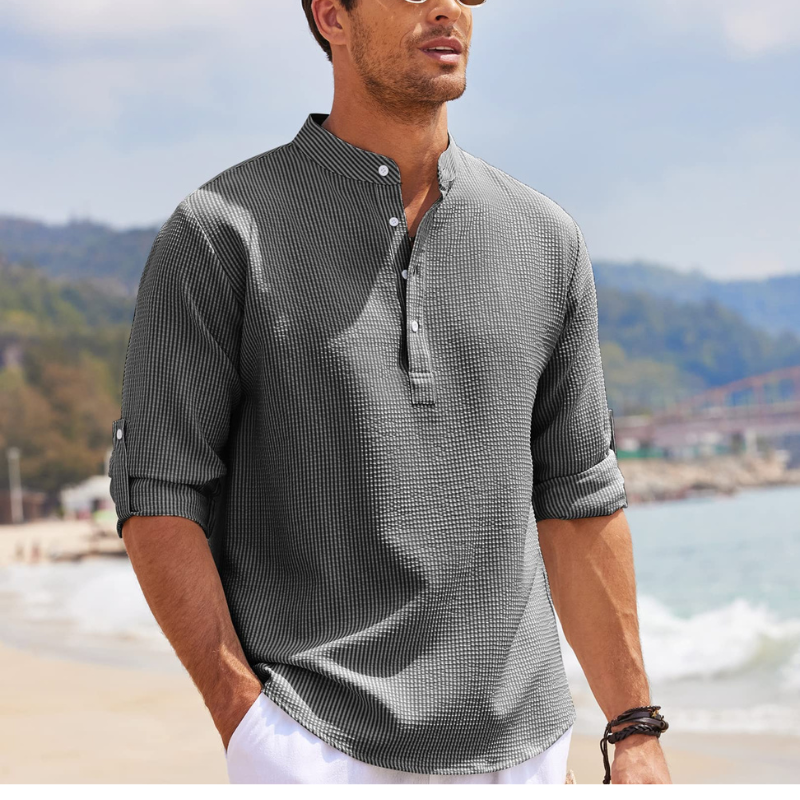 Chemise Henley Décontractée A Manches Longues Pour Hommes | Classique