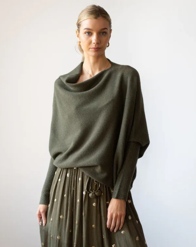 Women’s Off-Shoulder Knit with Swing Collar | Refined Look