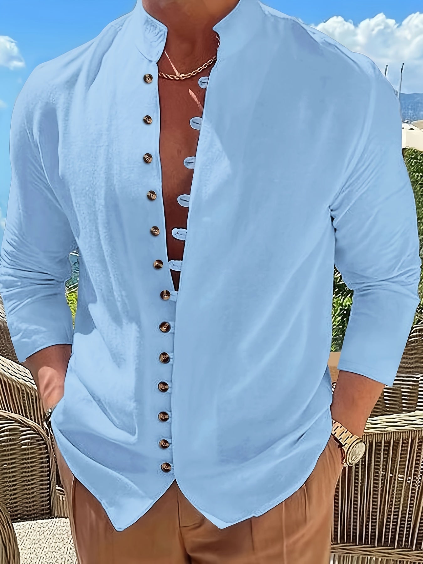 Chemise Casual Homme A Col Mao | Décontractée