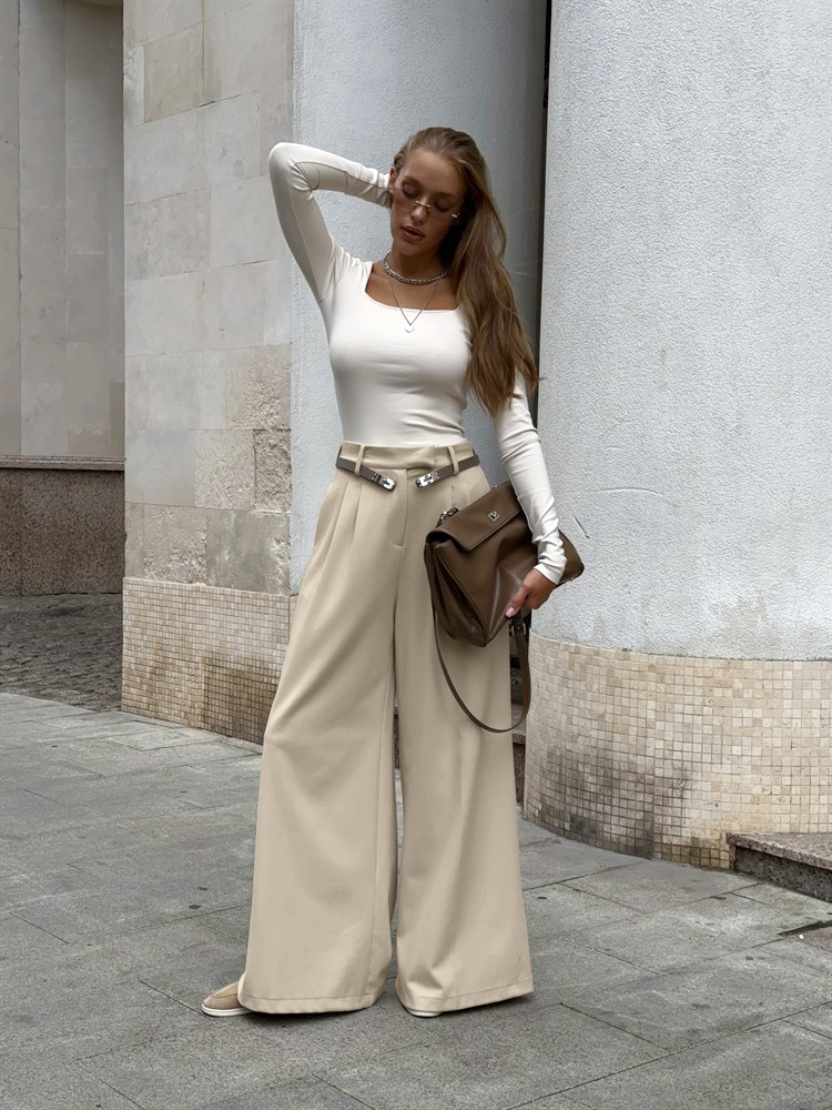 Womens High Waisted Wide Leg Trousers | Casual
