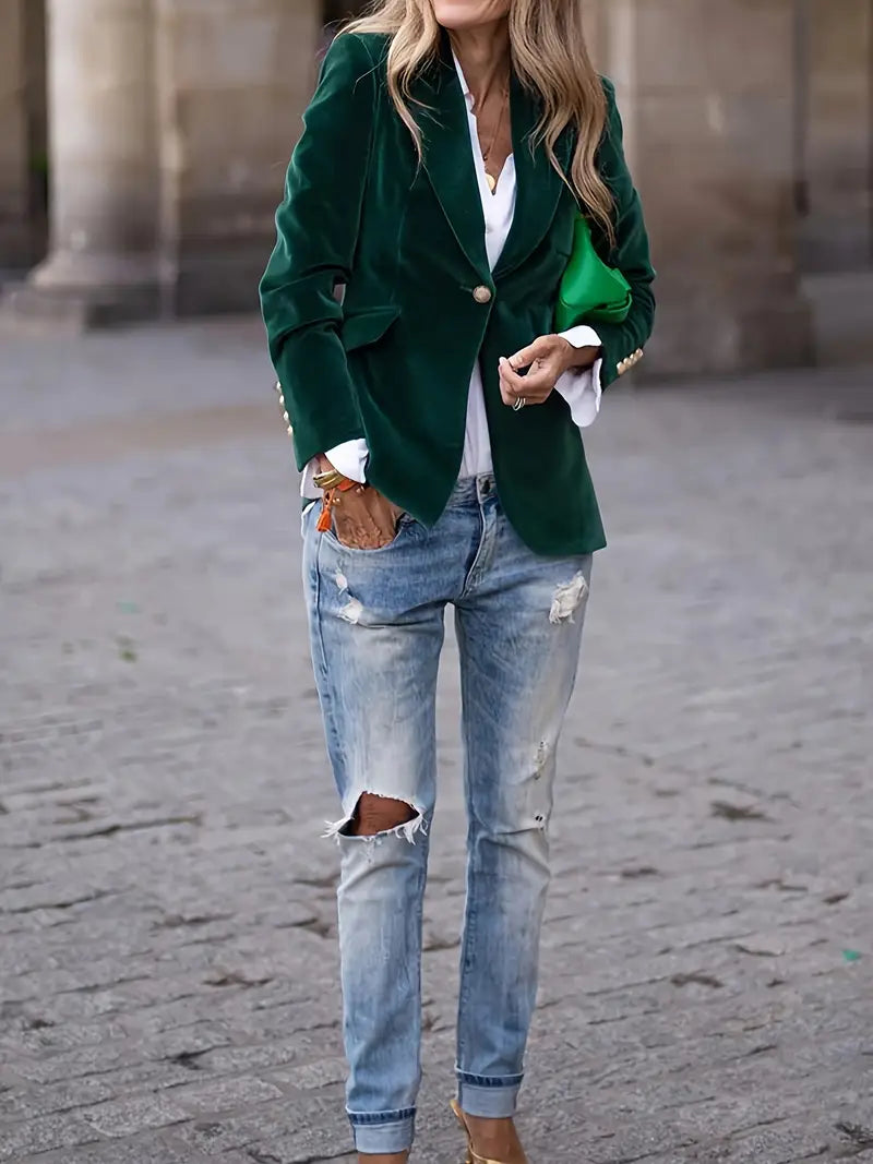 Womens Blazer with Gold Buttons and Sharp Lapels | Elegant