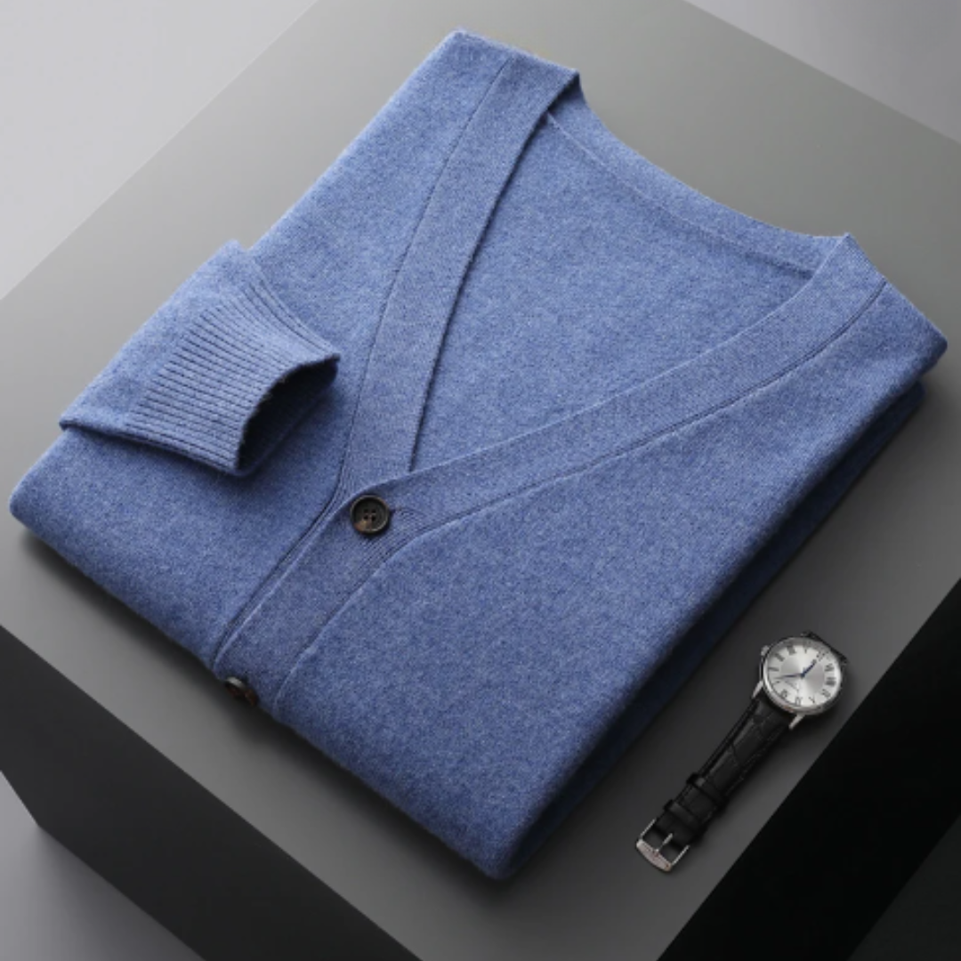 Cardigan V-Couleur Élégant Pour Hommes | Avec Boutons