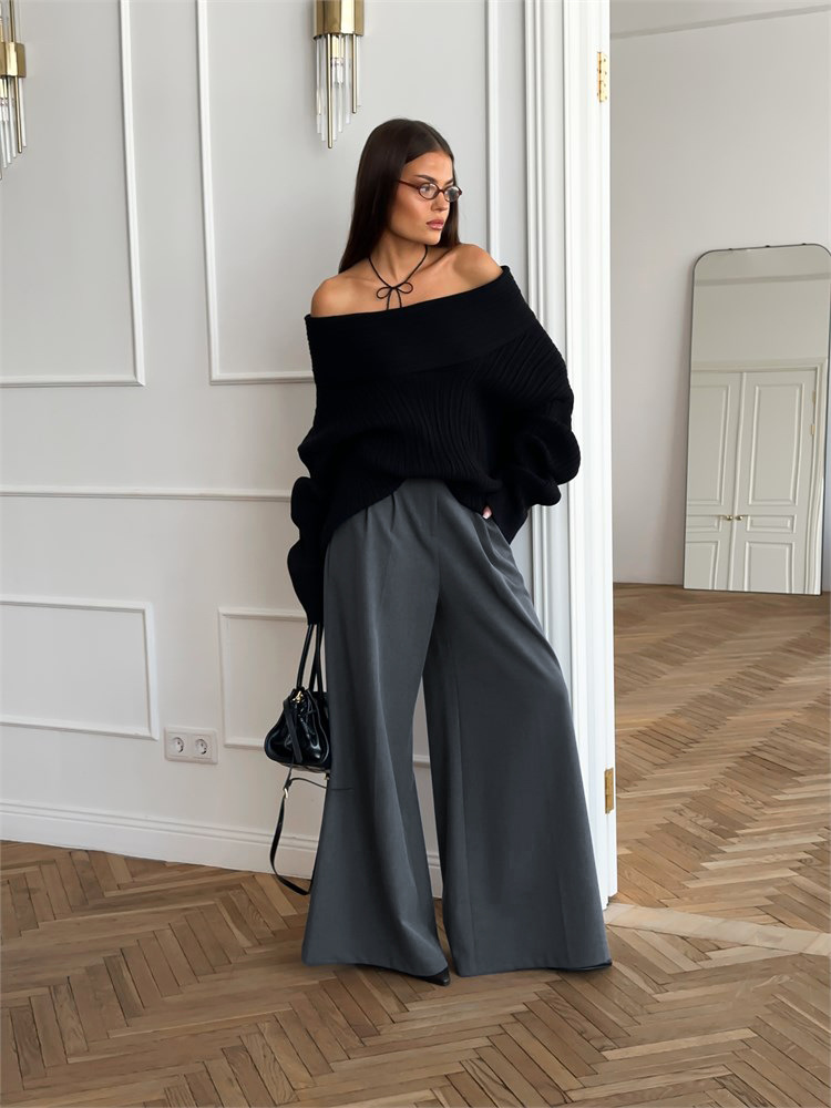 Womens High Waisted Wide Leg Trousers | Casual