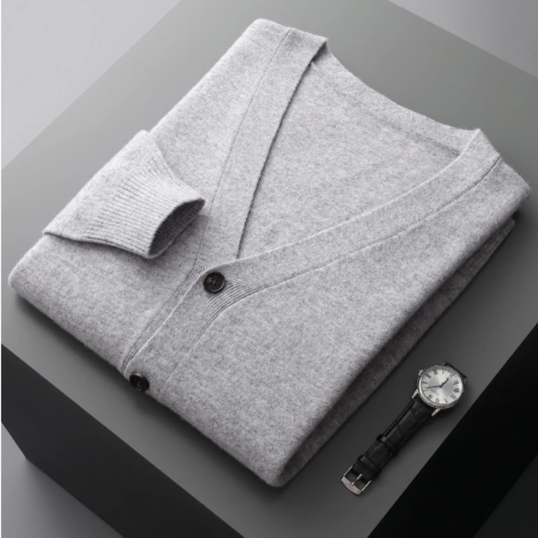 Cardigan V-Couleur Élégant Pour Hommes | Avec Boutons