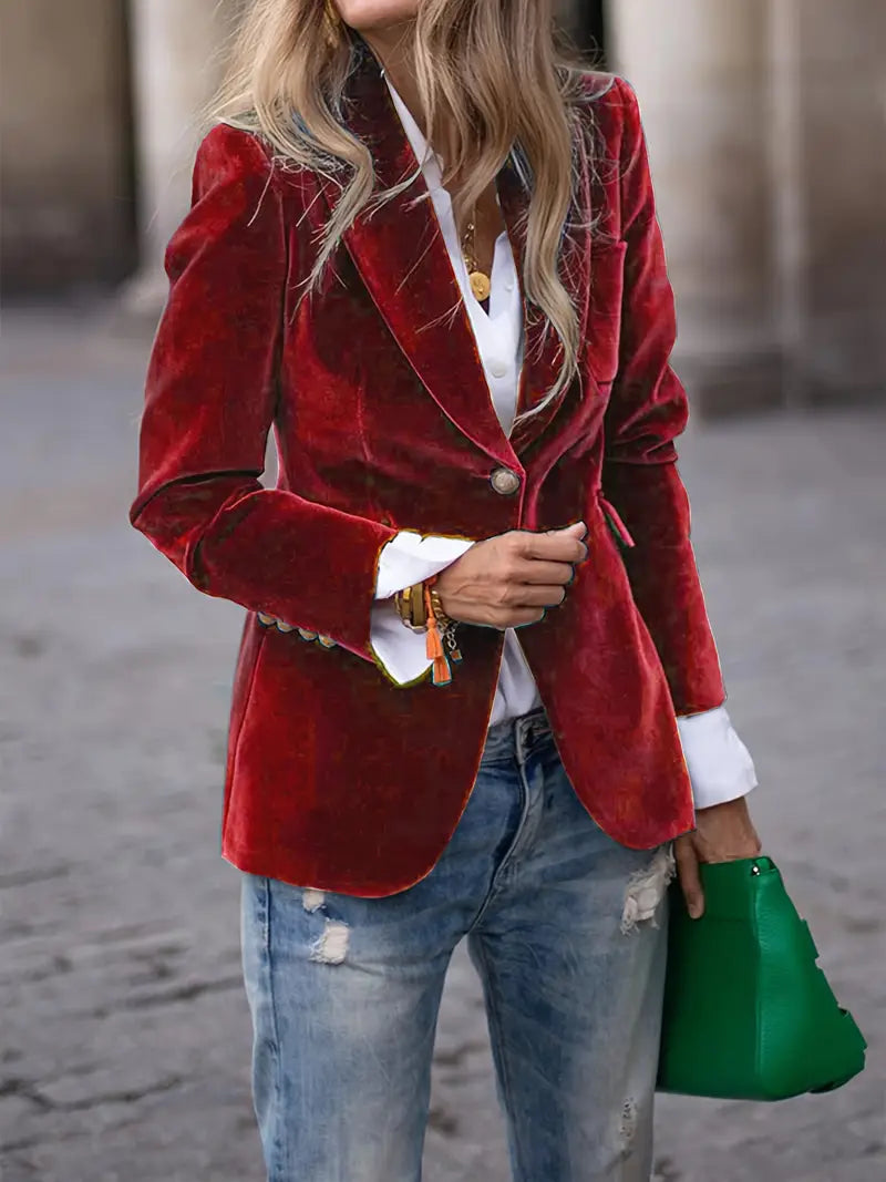 Womens Blazer with Gold Buttons and Sharp Lapels | Elegant
