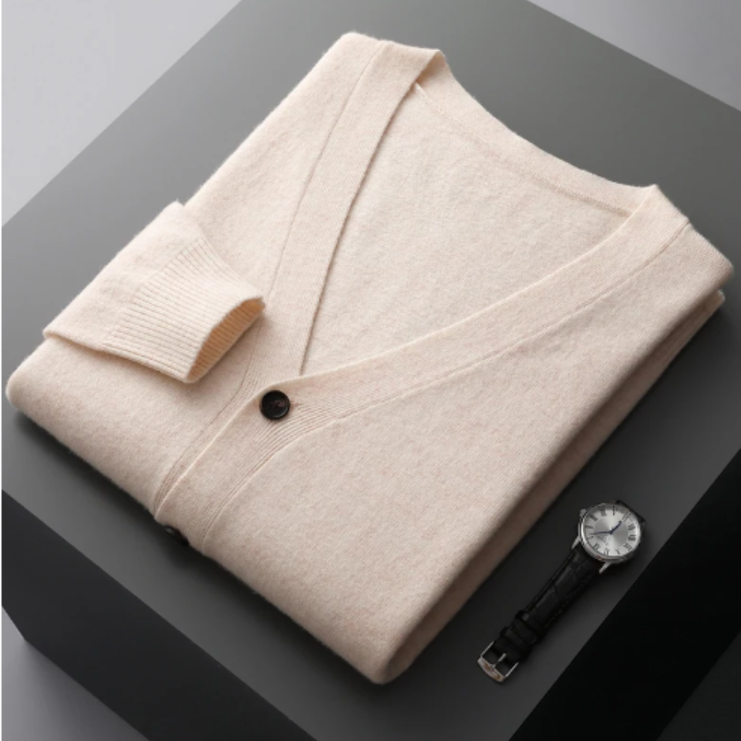 Cardigan V-Couleur Élégant Pour Hommes | Avec Boutons