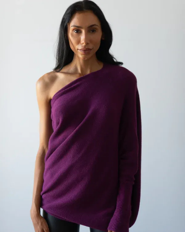 Women’s Off-Shoulder Knit with Swing Collar | Refined Look