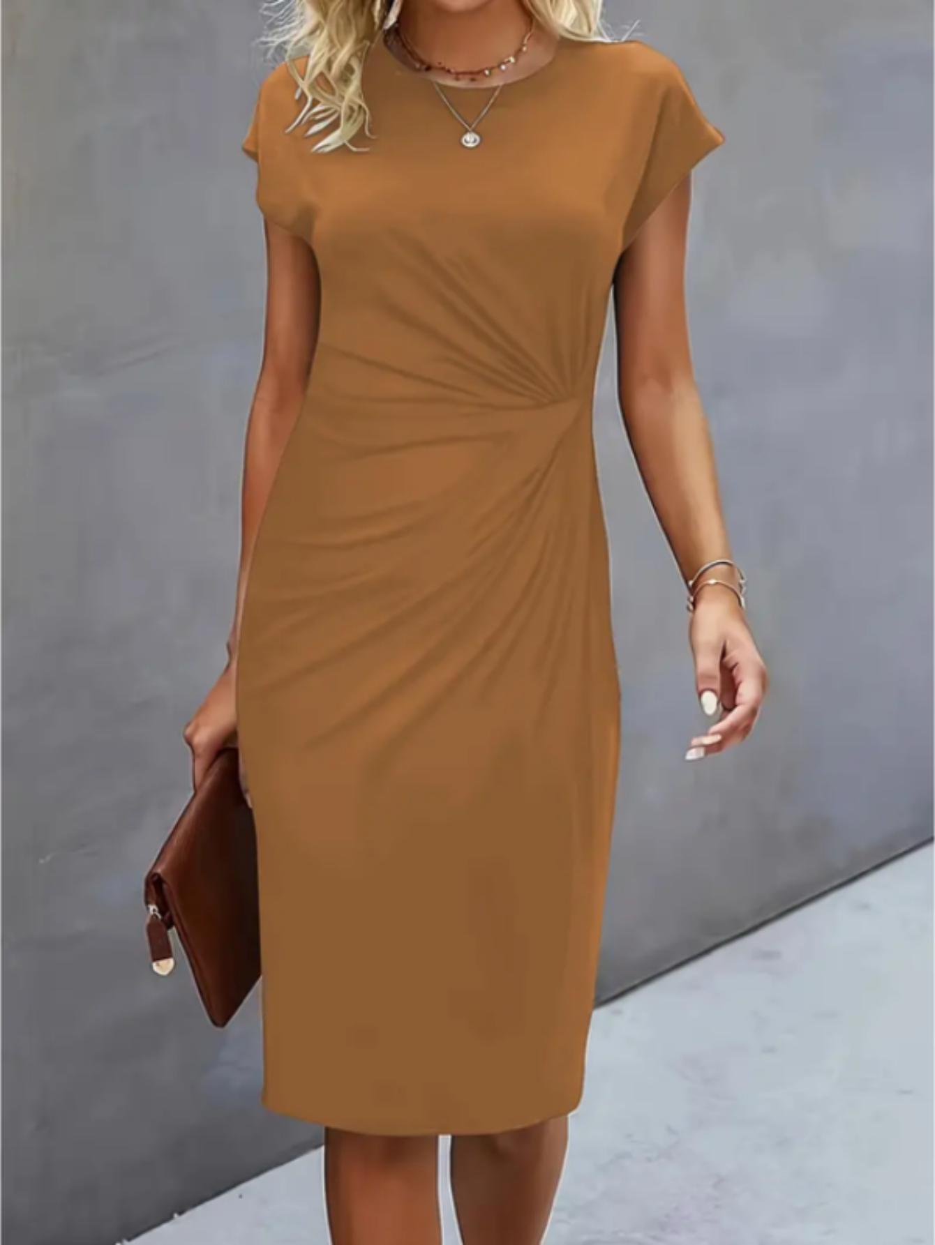 Elegant Midi Dress for Women | Short Sleeves