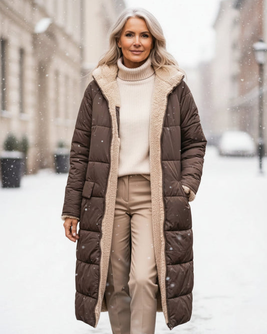 Women’s Long Winter Coat | Quilted Outline
