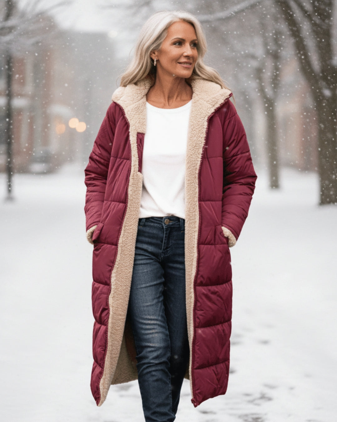 Women’s Long Winter Coat | Quilted Outline
