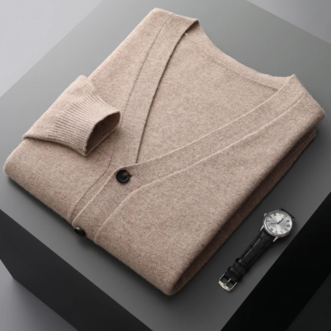 Cardigan V-Couleur Élégant Pour Hommes | Avec Boutons
