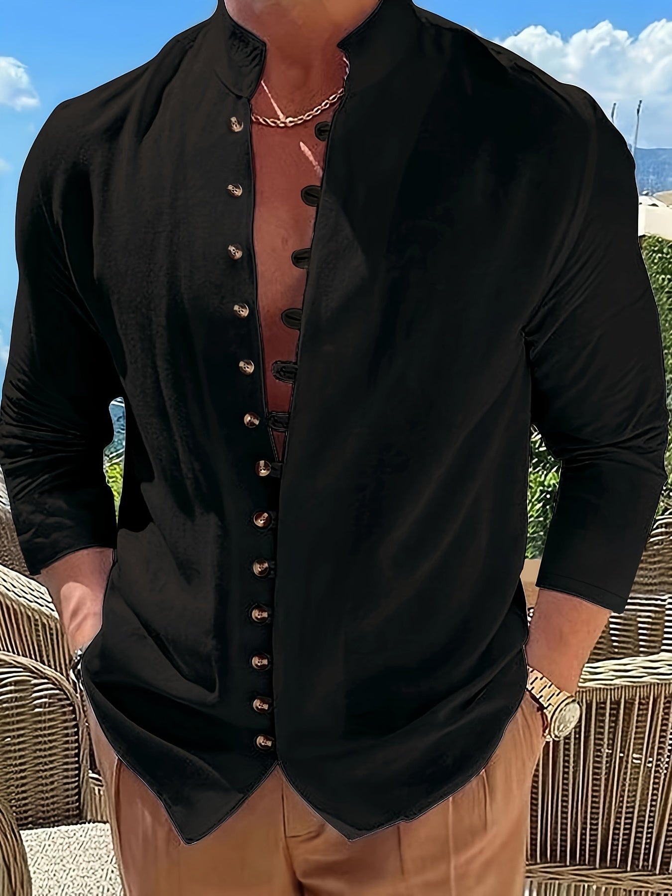 Chemise Casual Homme A Col Mao | Décontractée