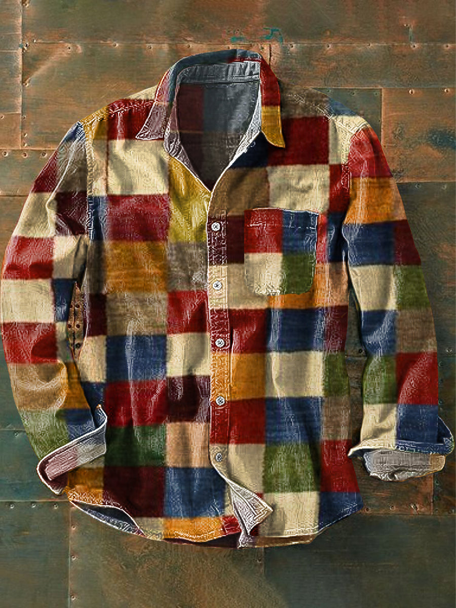 Chemise Vintage A Manches Longues | En Patchwork Coloré Pour Hommes