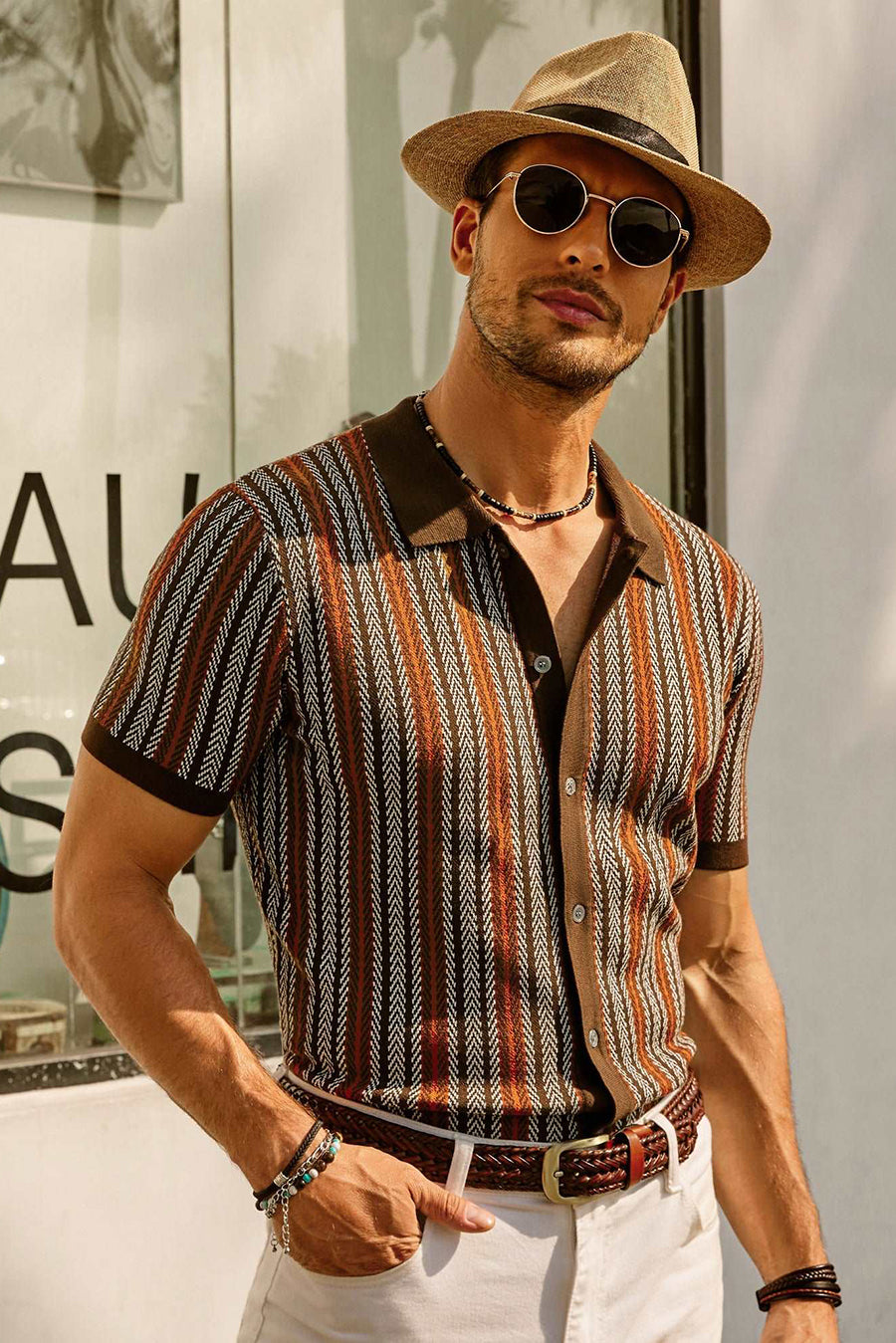 Polo Rayé Rétro Pour Hommes | Décontracté