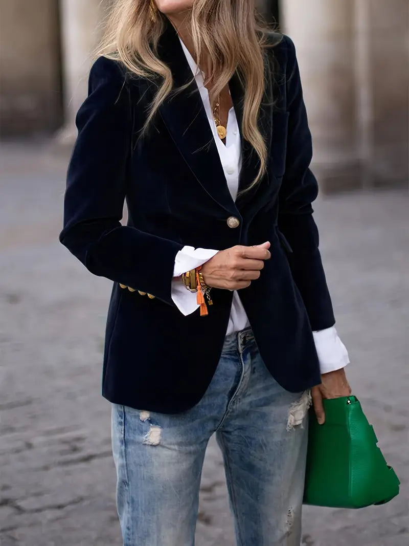 Womens Blazer with Gold Buttons and Sharp Lapels | Elegant