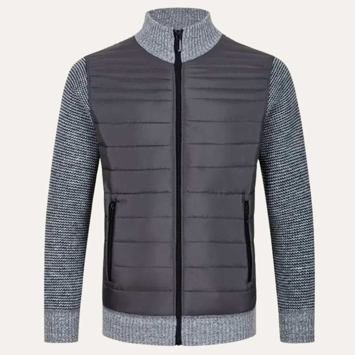 Men’s Quilted Zip-Up Cardigan | Padded Front & Knitted Sleeves