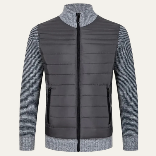 Men’s Quilted Zip-Up Cardigan | Padded Front & Knitted Sleeves