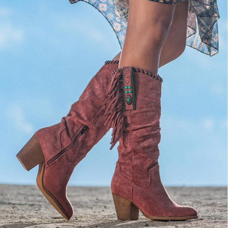 Women’s Chic Winter Knee-High Boots | Fringe Detail
