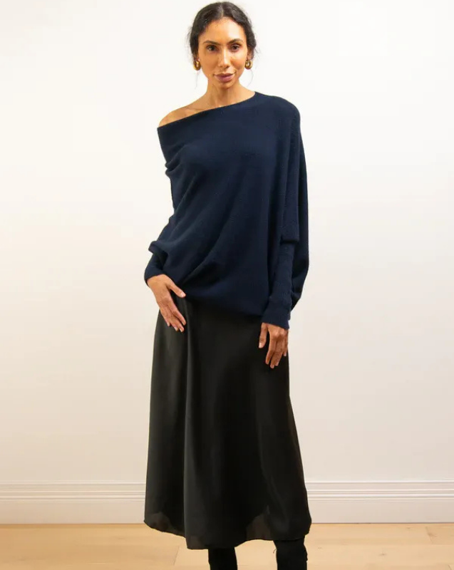 Women’s Off-Shoulder Knit with Swing Collar | Refined Look