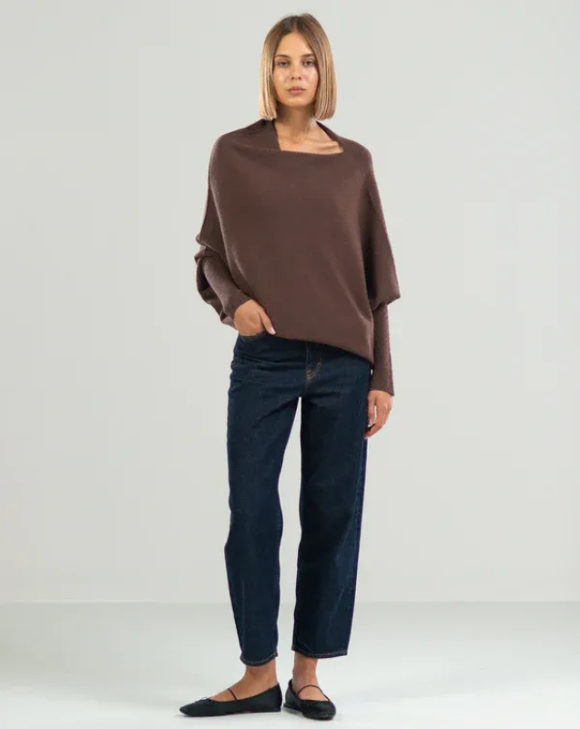 Women’s Off-Shoulder Knit with Swing Collar | Refined Look