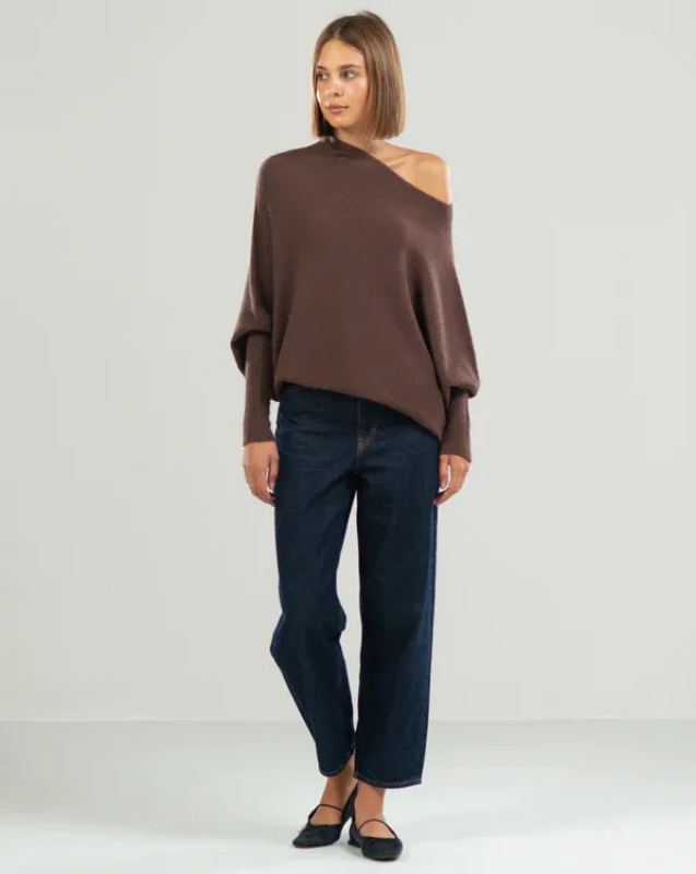 Women’s Off-Shoulder Knit with Swing Collar | Refined Look