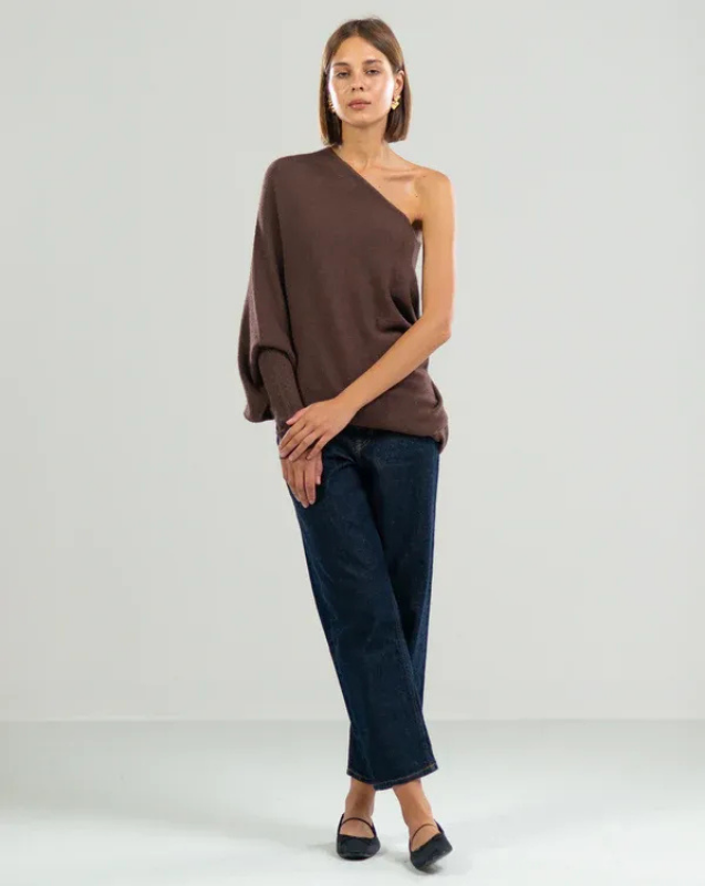 Women’s Off-Shoulder Knit with Swing Collar | Refined Look