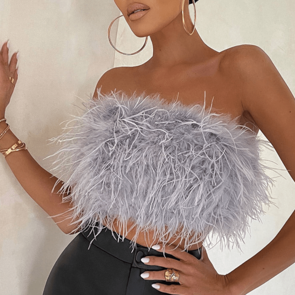 Haut De Fête Bandeau Elégant En Plumes Pour Femmes | Parfait Pour L'été