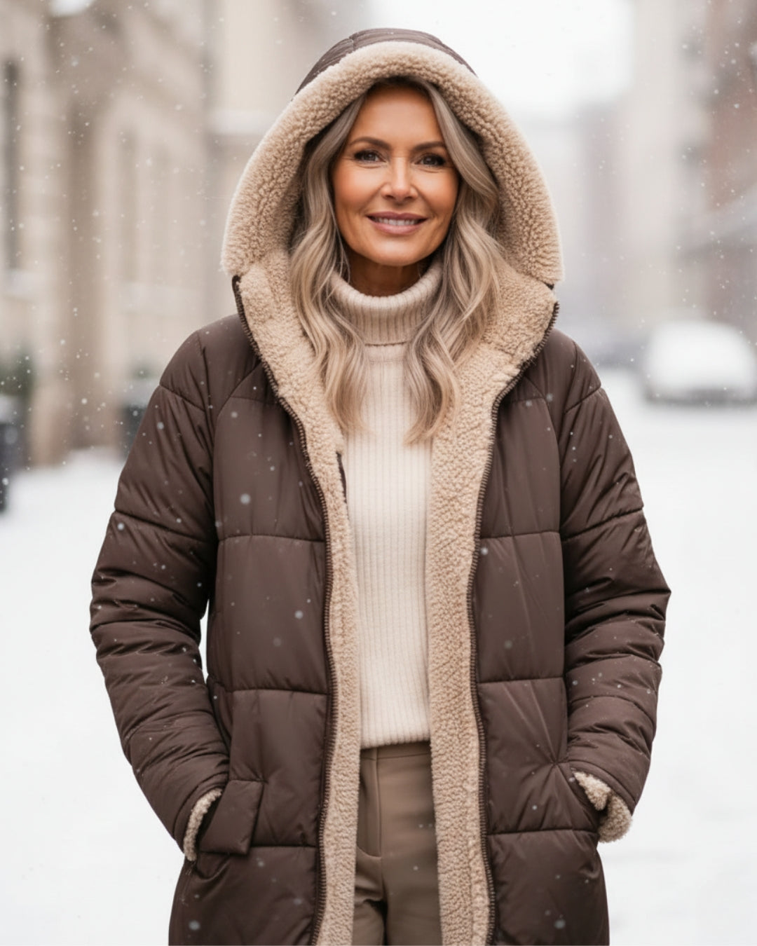 Women’s Long Winter Coat | Quilted Outline