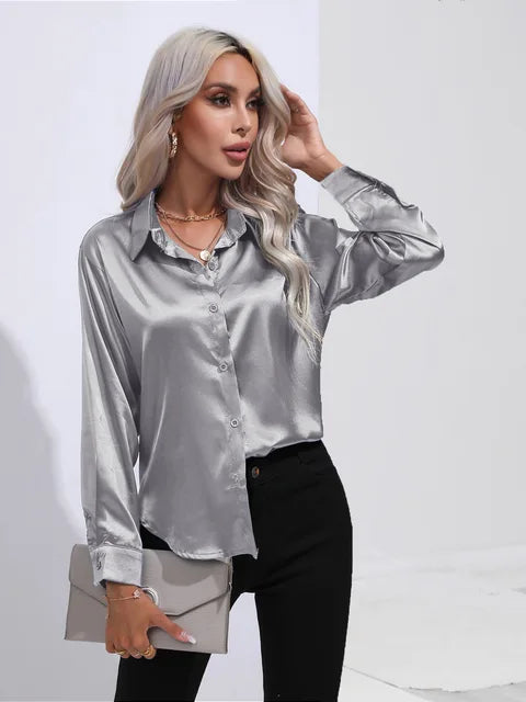 Blouse Élégante A Boutons Pour Femmes | Manches Longues Coupe Détendue