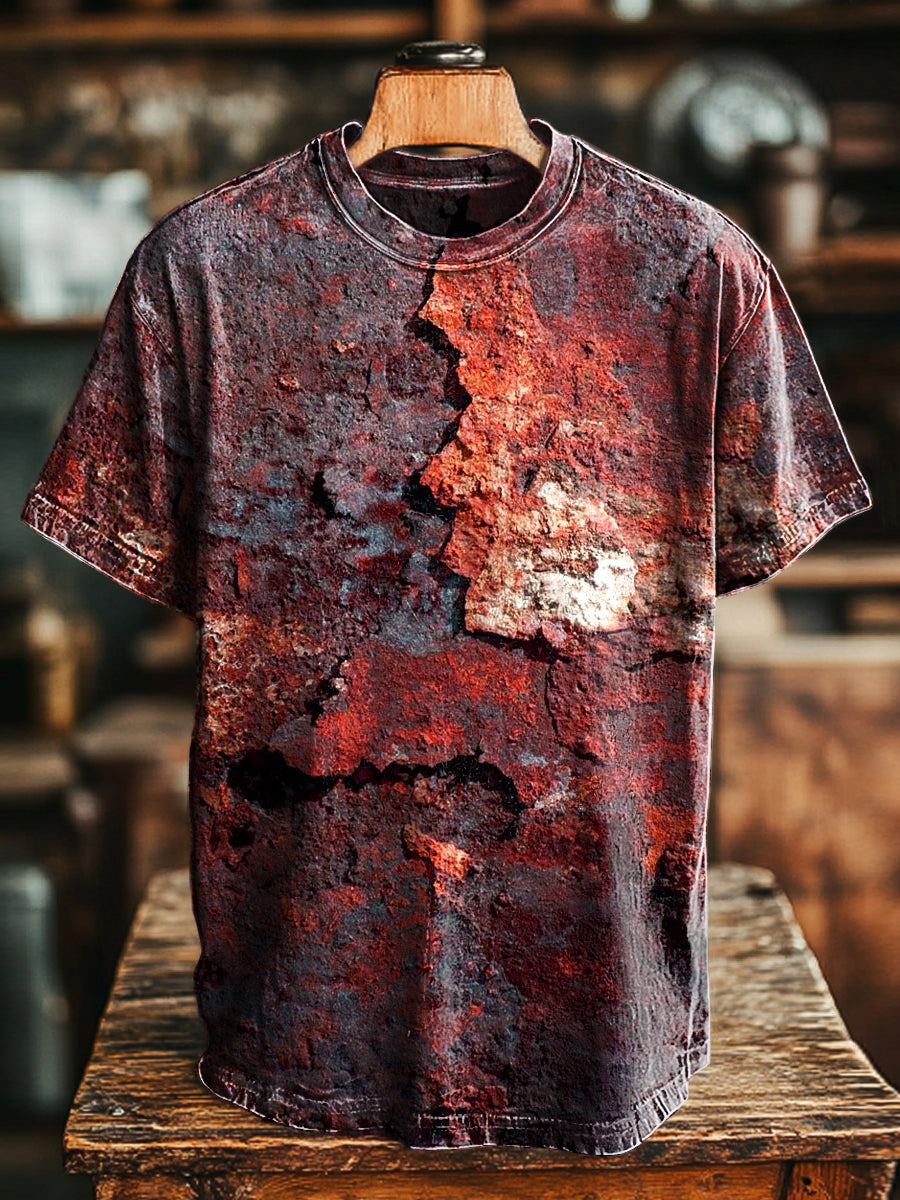 T-Shirt Unisexe Ample Avec Imprimé Rouille Rétro | Manches Courtes Pour Le Printemps Et L'été