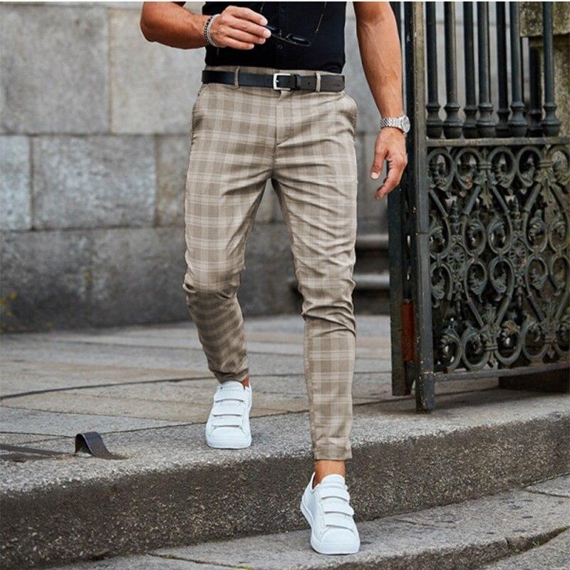 Mens Chino Trousers | Tapered Leg Checked Pattern