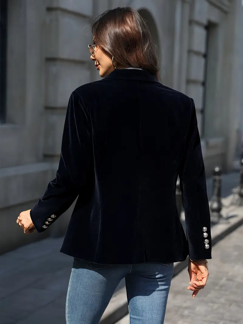 Womens Blazer with Gold Buttons and Sharp Lapels | Elegant