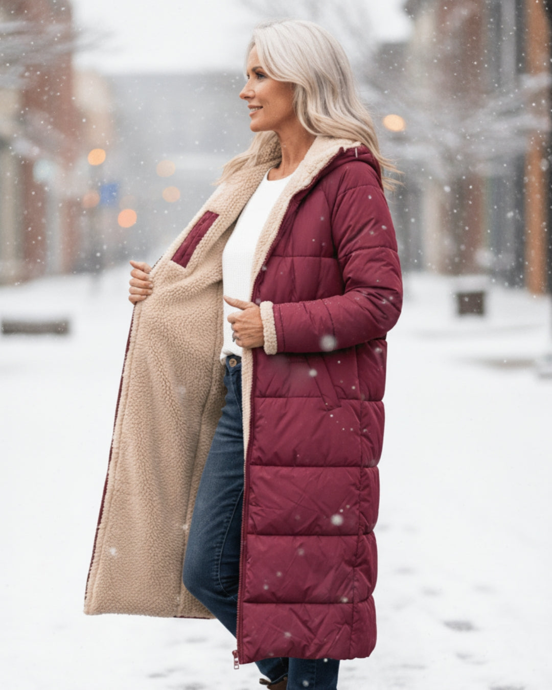 Women’s Long Winter Coat | Quilted Outline