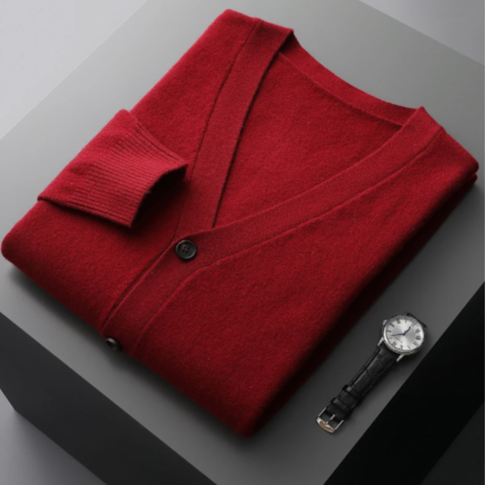 Cardigan V-Couleur Élégant Pour Hommes | Avec Boutons
