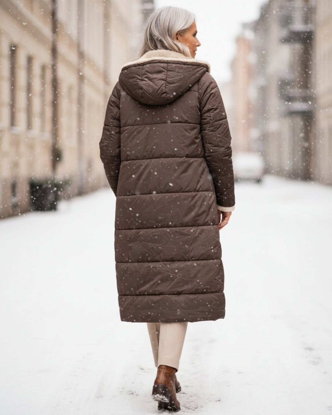 Women’s Long Winter Coat | Quilted Outline