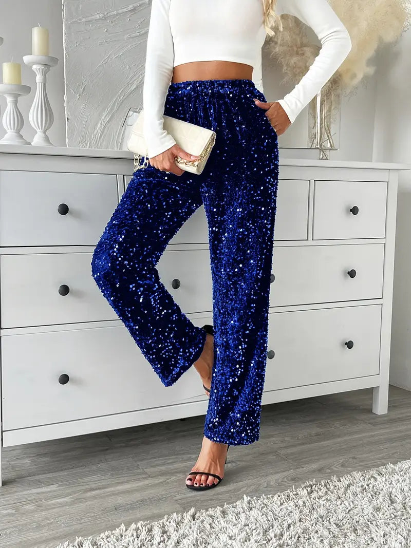 Women’s Sequin Trousers | Straight Leg Design