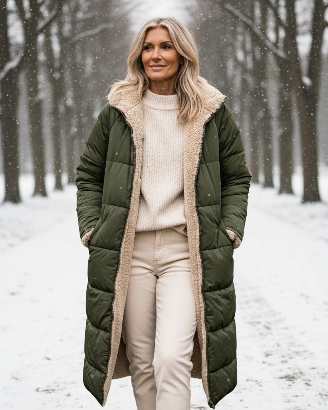 Women’s Long Winter Coat | Quilted Outline