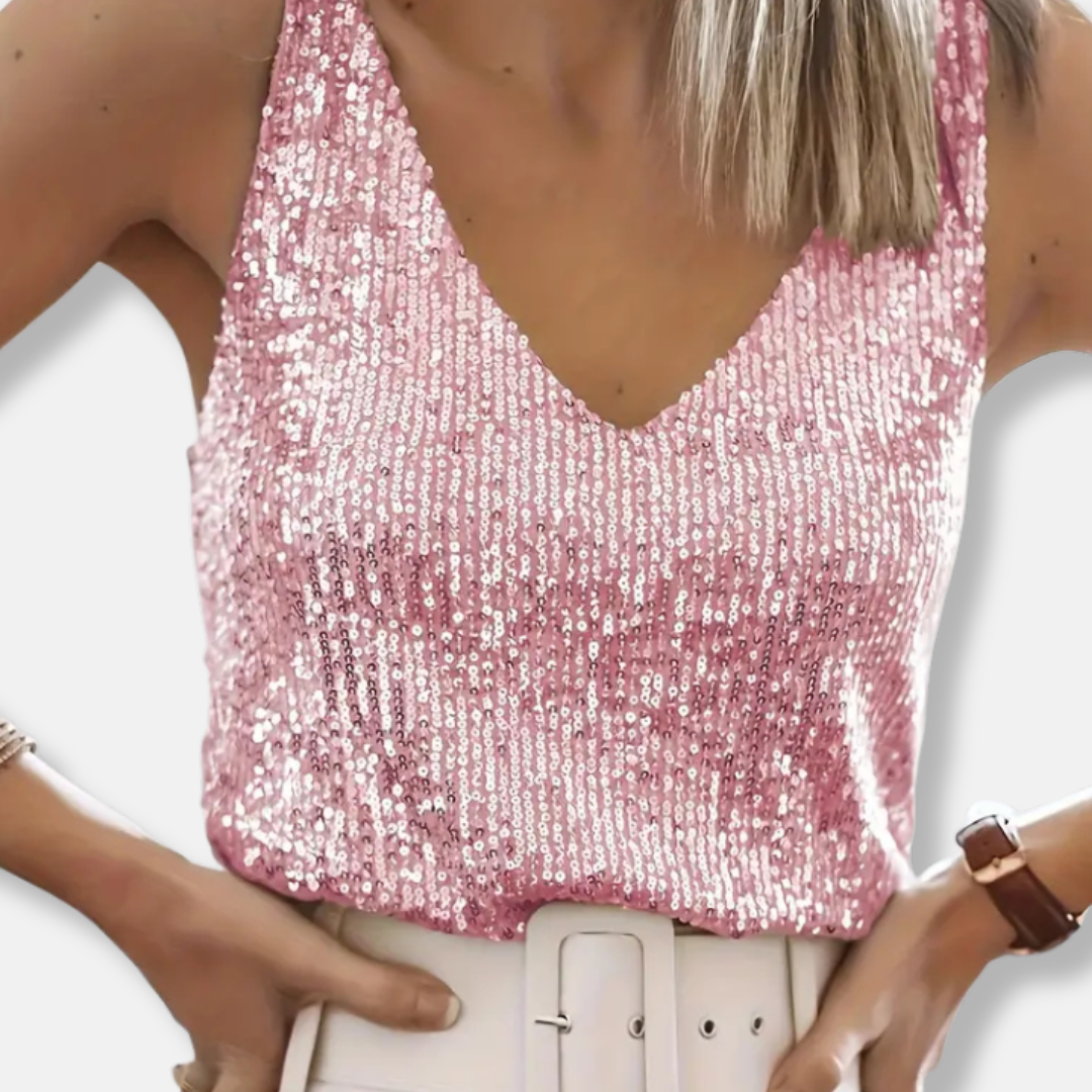 Women’s Sleeveless V-Neck Sequin Top