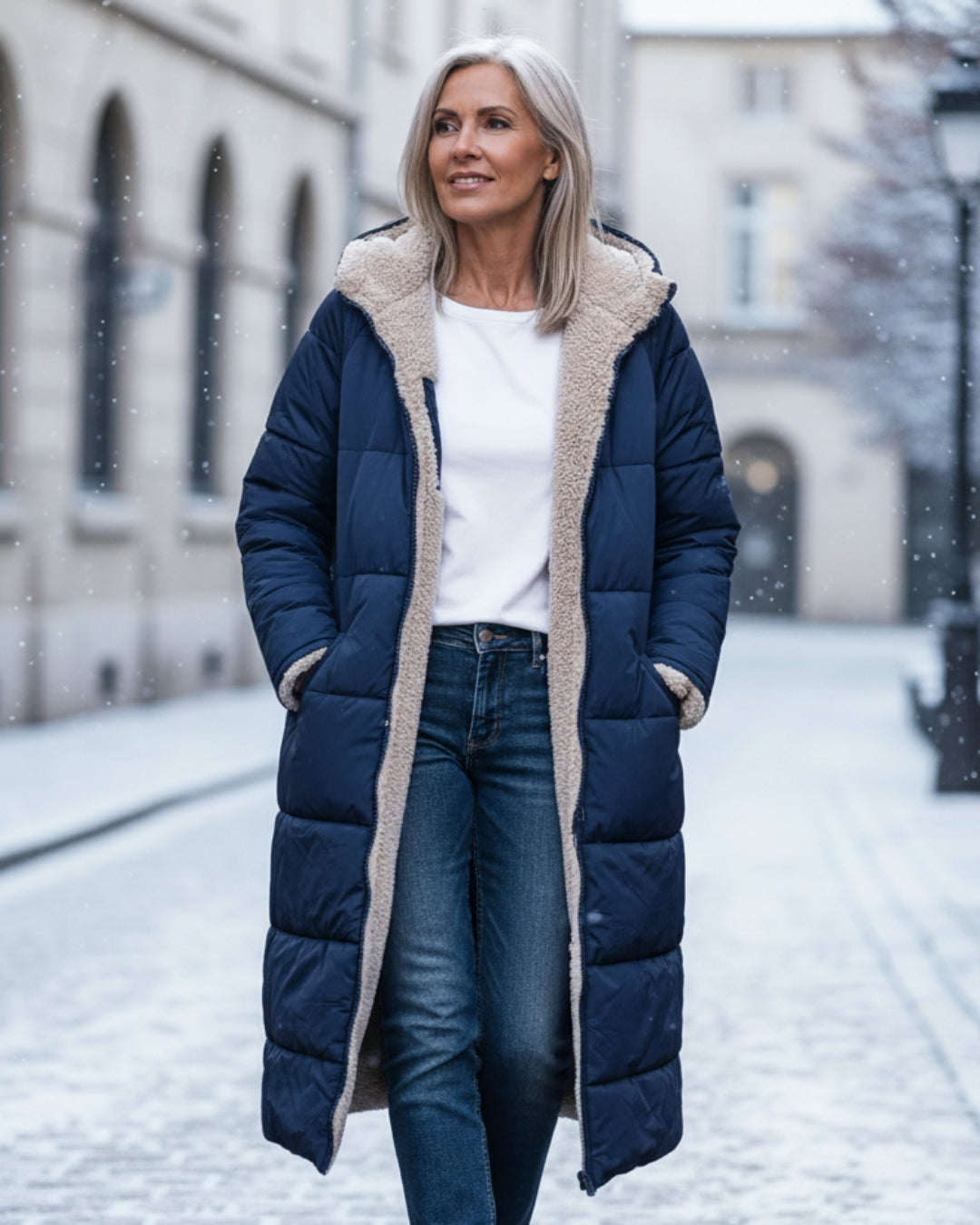 Women’s Long Winter Coat | Quilted Outline