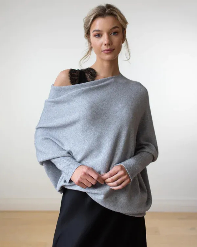 Women’s Off-Shoulder Knit with Swing Collar | Refined Look