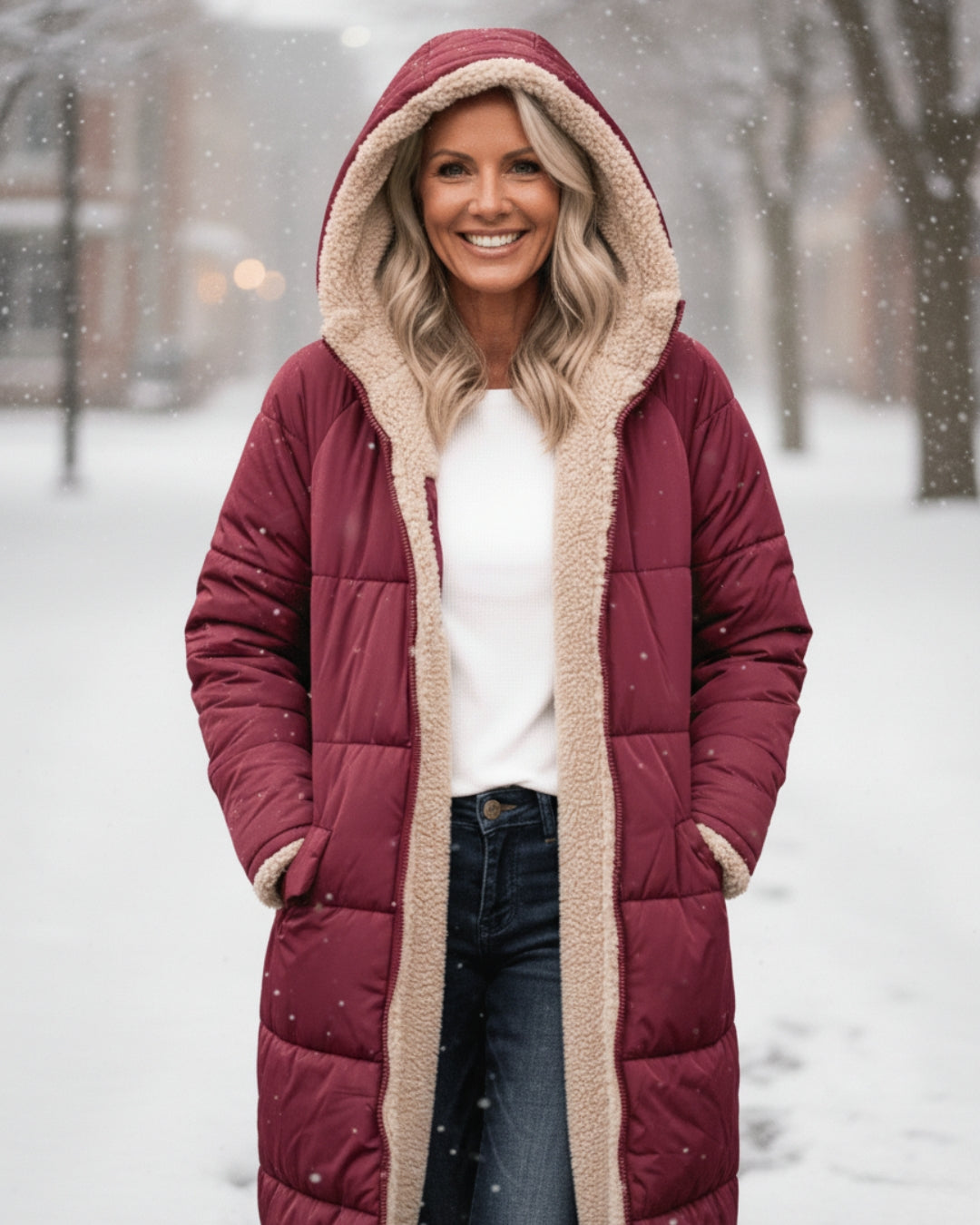 Women’s Long Winter Coat | Quilted Outline
