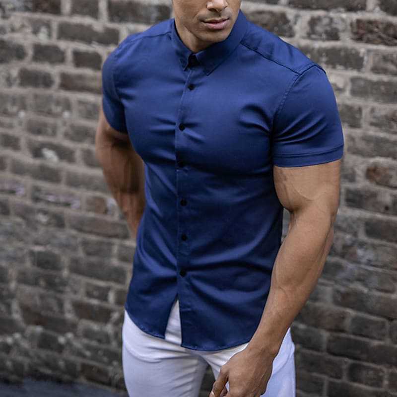 Chemise Slim Fit Élégante Pour Hommes | Manches Courtes
