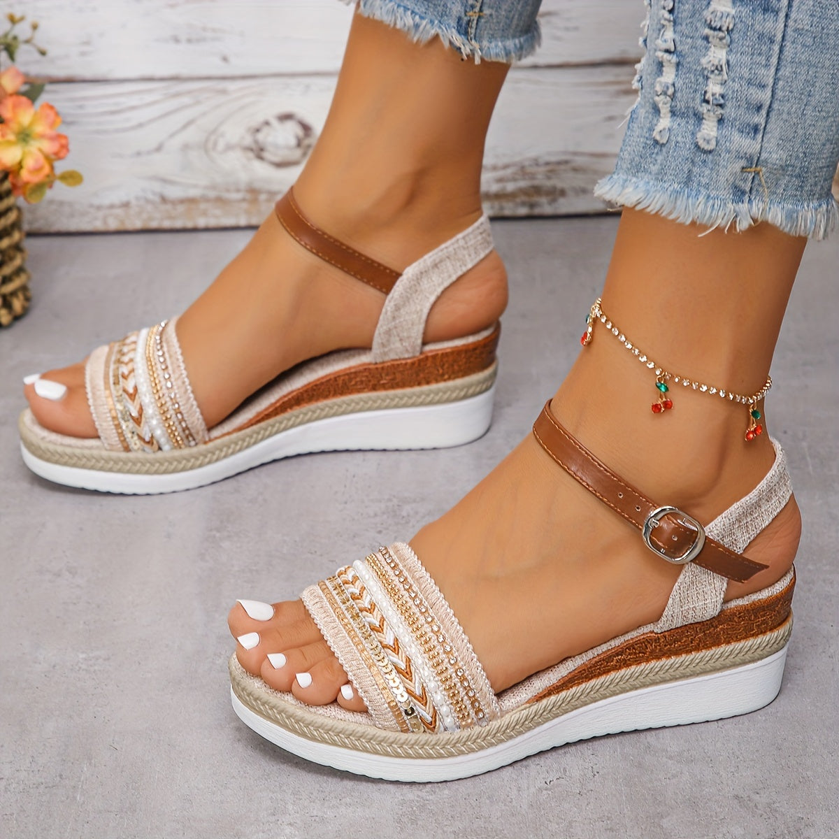 Sandales Chic Confortables Pour Femmes | Compensées Avec Strass
