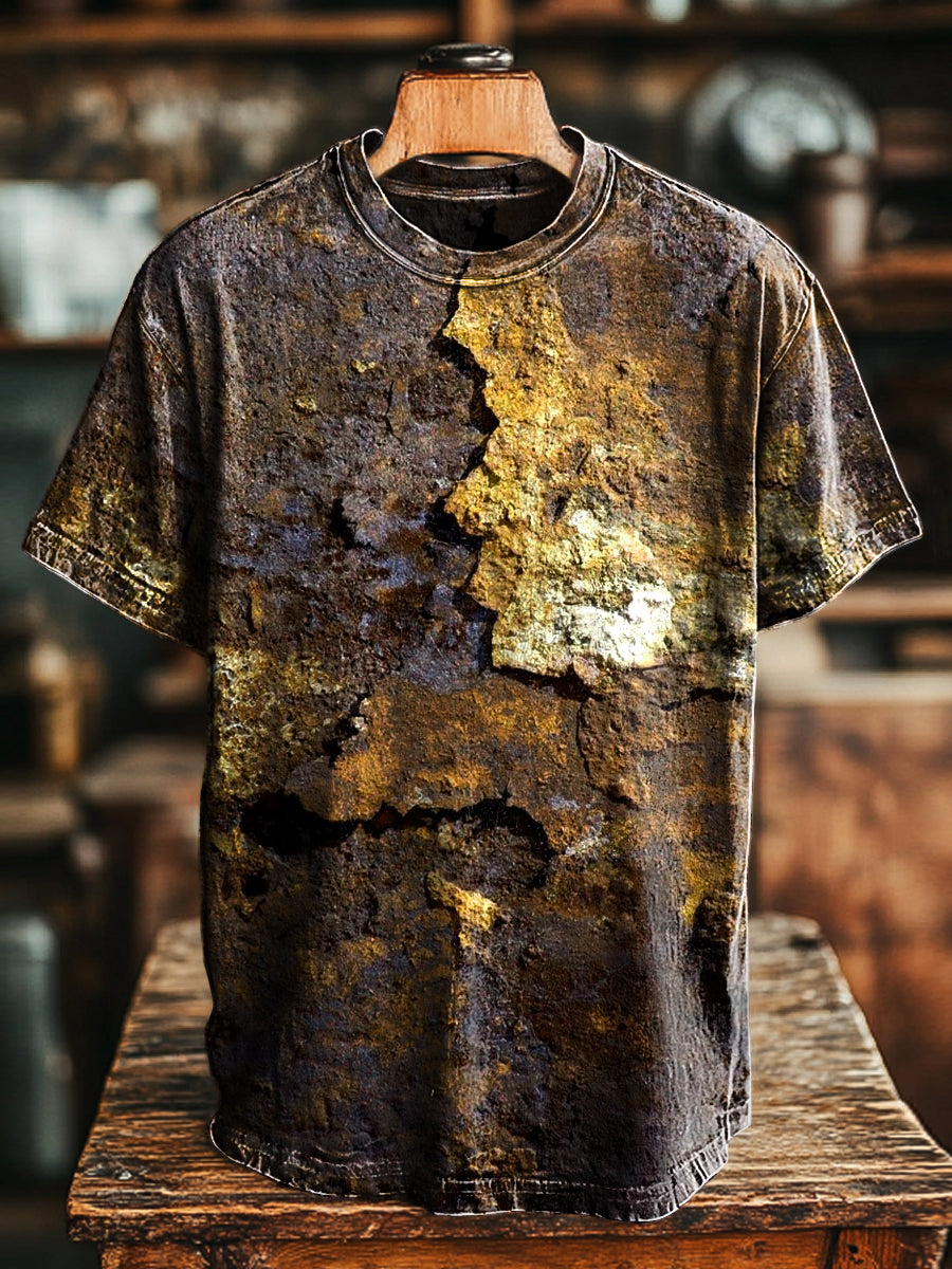 T-Shirt Unisexe Ample Avec Imprimé Rouille Rétro | Manches Courtes Pour Le Printemps Et L'été