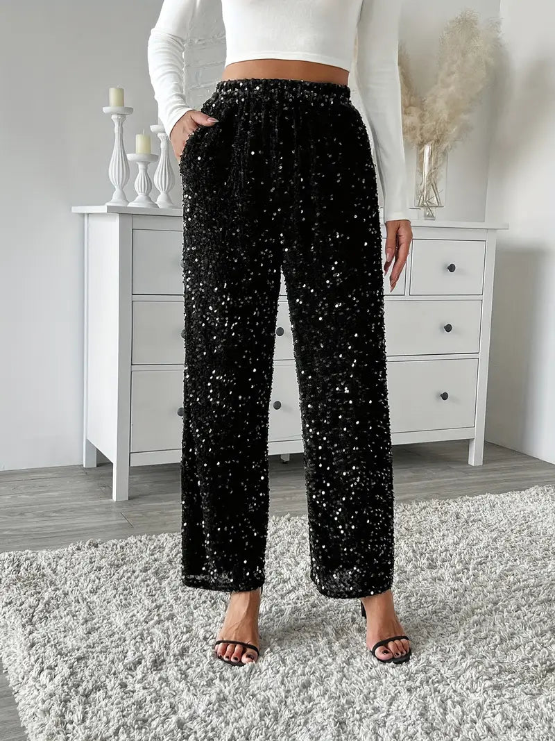 Women’s Sequin Trousers | Straight Leg Design